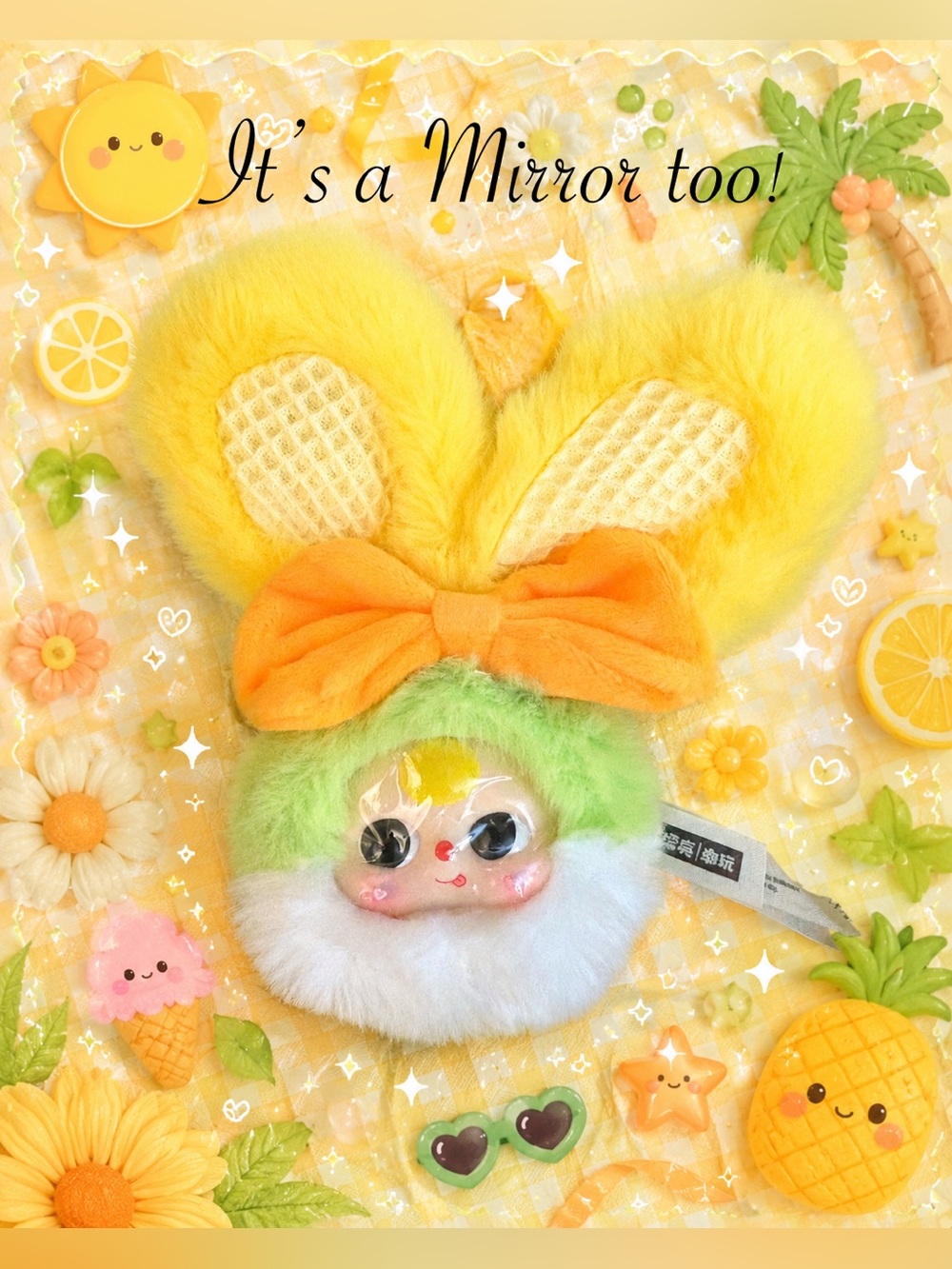 Baby Three Vanity Mirror V2 Compact Cute Kawaii Green Bunny Orange Bow Bubble